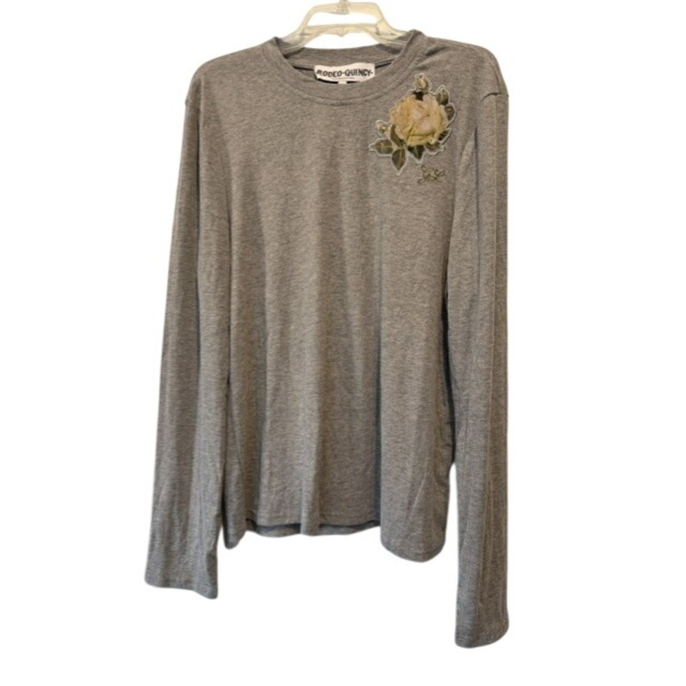 Rodeo Quincy Nevada Rose 2XL Grey Long Sleeve Embroidered Western Top NWT
